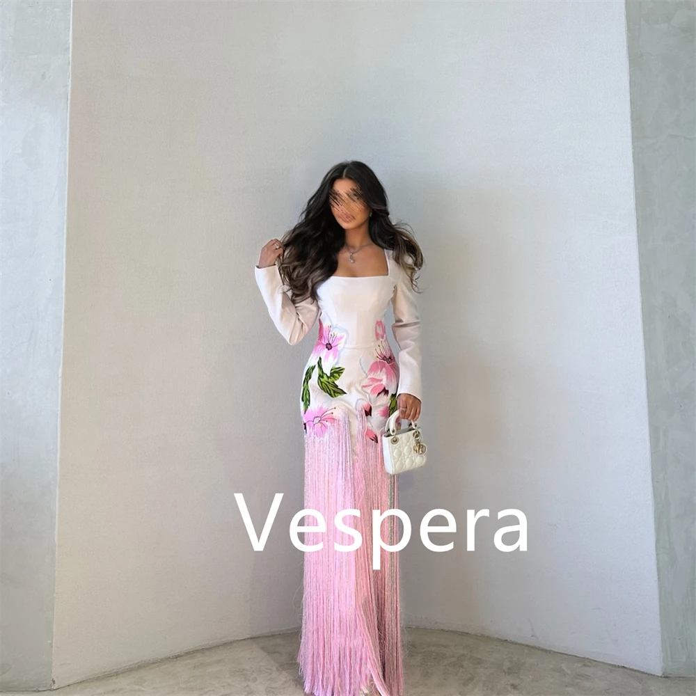 فساتين سهرة جيرسي ساحرة مخصصة، ياقة مربعة رائعة وأكمام طويلة، فستان العودة للوطن، فساتين مناسبة خاصة