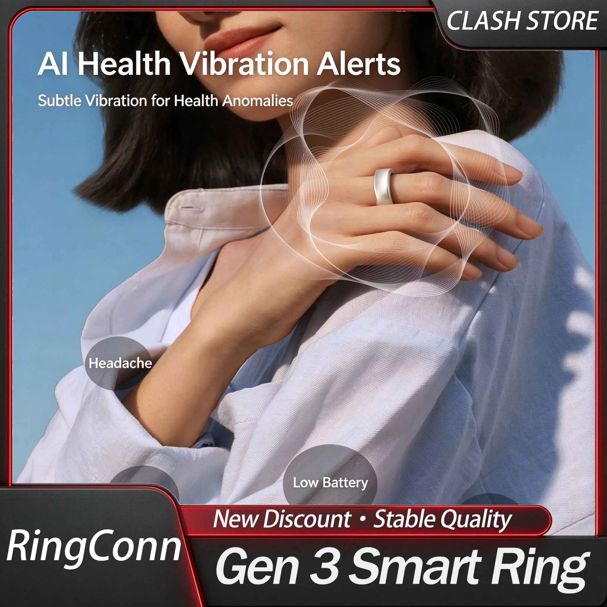RingConn Gen 3 Smart Ring Vascular Trends Tracking Vibration Alert No Subscription App Sleep Fitness 14-Day Heart Rate Monitor