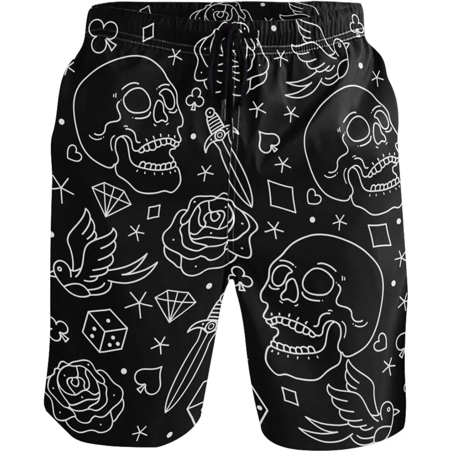 Gothic Skull Print Shorts Cool Men's Beach Shorts Quick Dry Swimwear Sports Running Swim Board Shorts Bathing Suits Multicolor
