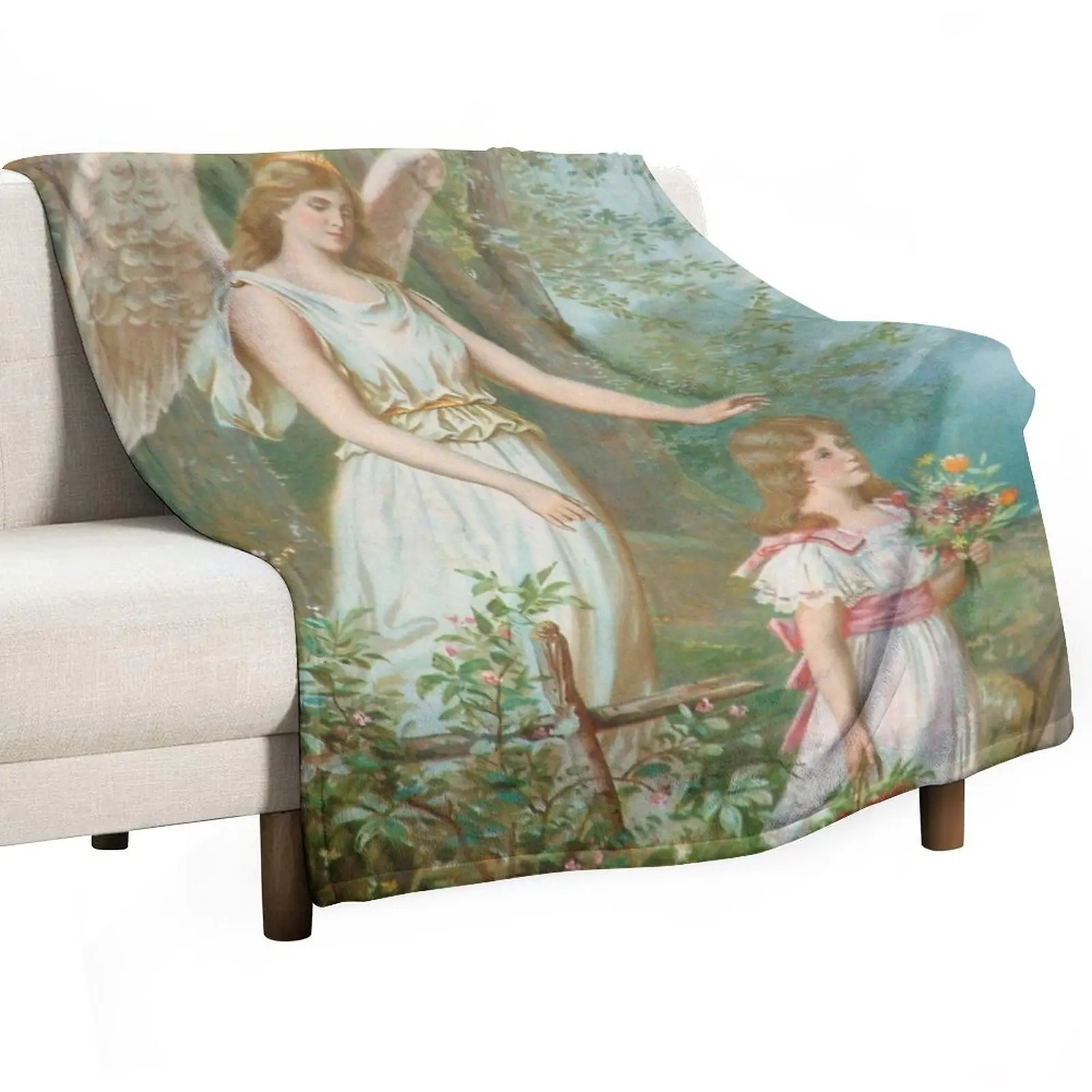 Vintage Guardian Angel Throw Blanket Winter beds Vintage Thermal Loose Blankets