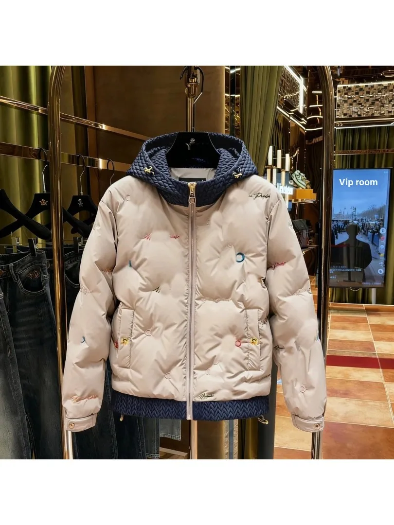 

Men's Casual Hooded Jaet Warmth Wheat Spike Splicing Faionable European Sle Cotton Coat Youth Stand Fit Long Sve