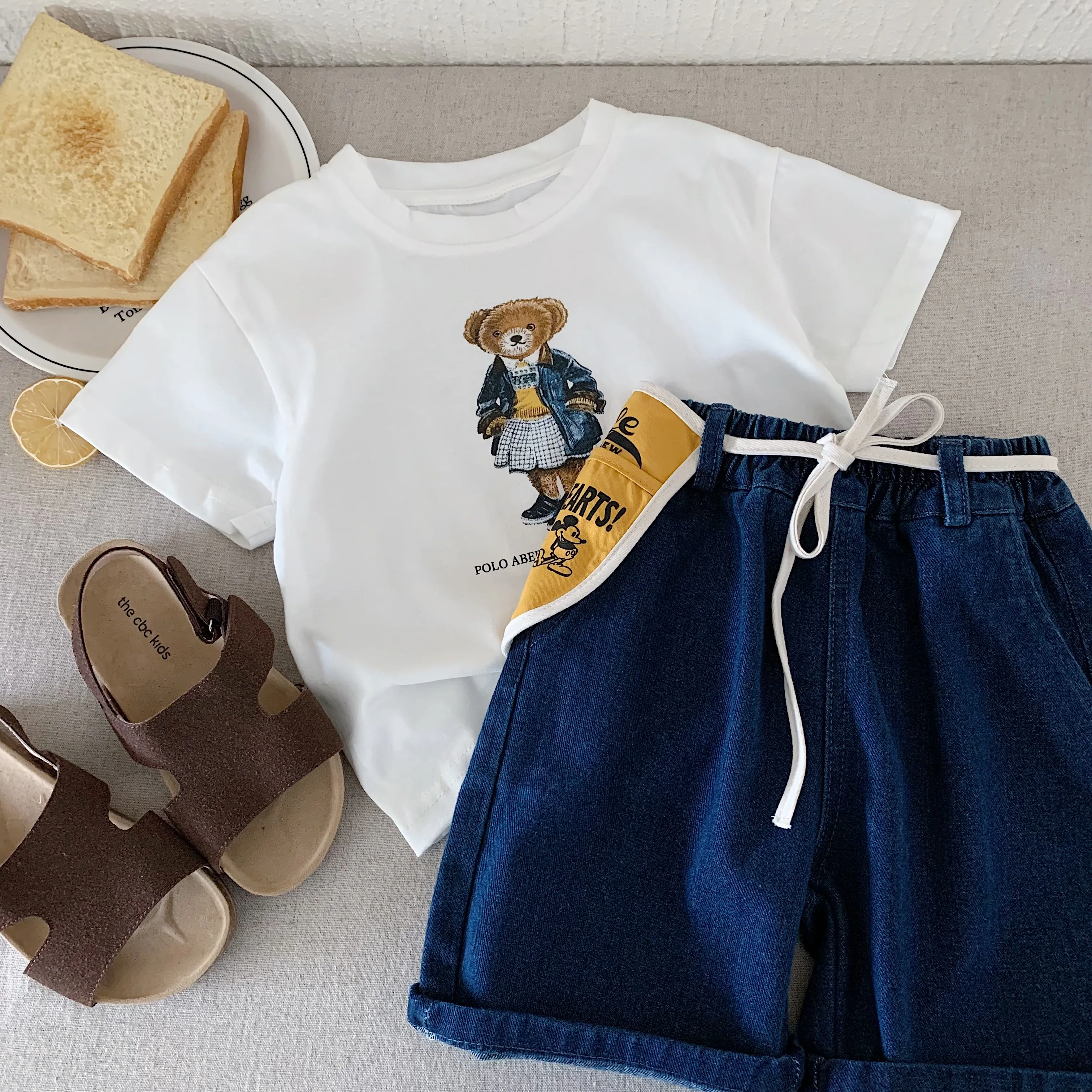 2026 Jungen Mädchen Rundhals-T-Shirt aus reiner Baumwolle, Sommer-T-Shirt mit Cartoon-Bären-Print, koreanischer Stil, bedrucktes Oberteil für Jungen und Mädchen. – Detail 8