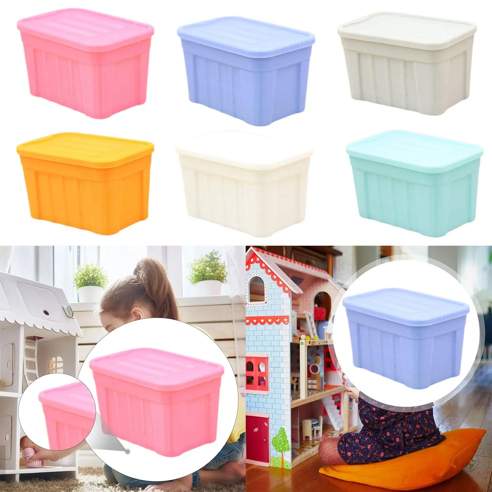 Boîte de rangement pour maison de poupée à l'échelle 1:12, conteneur de Simulation de Micro paysage avec couvercle pour maison de poupée de cuisine