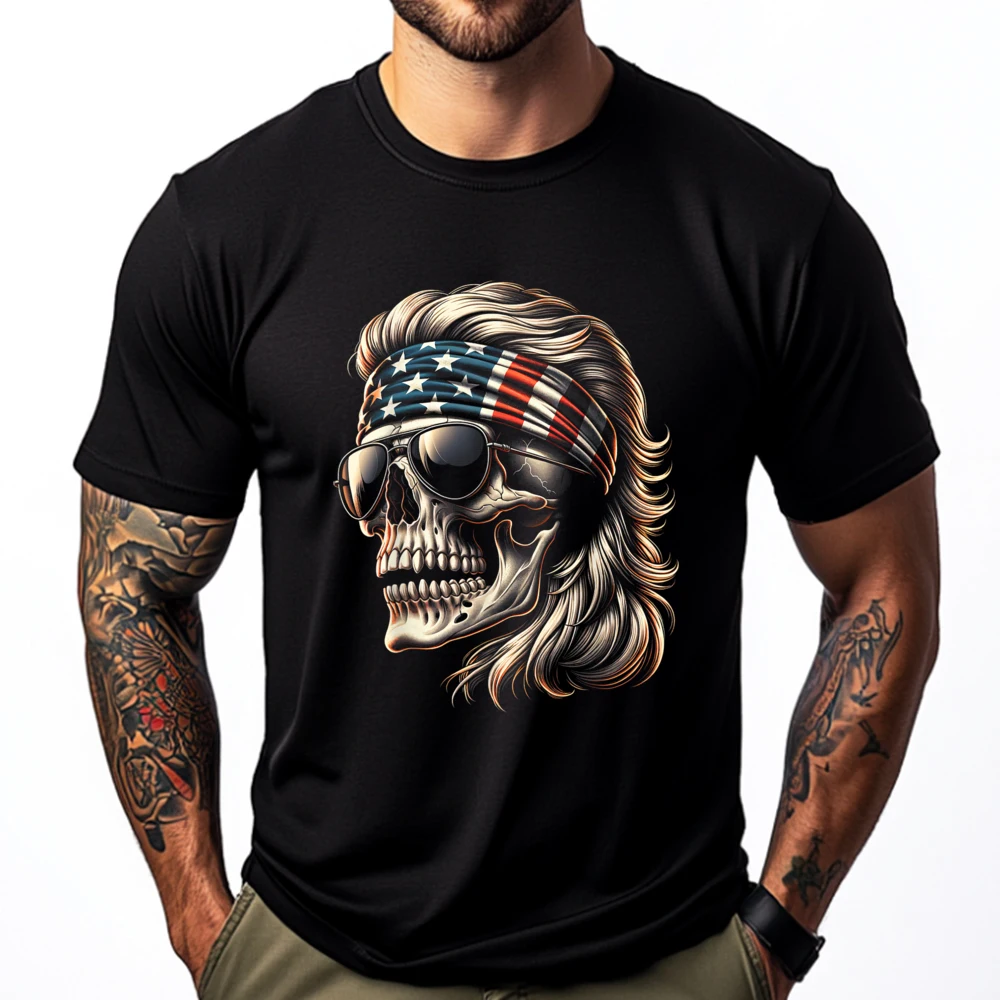 

Funny Patriotic Accessories Co.4th Of July Patriotic Funny Skull July 4th Usa Merica Mullet Mens Clothing 4TH of July