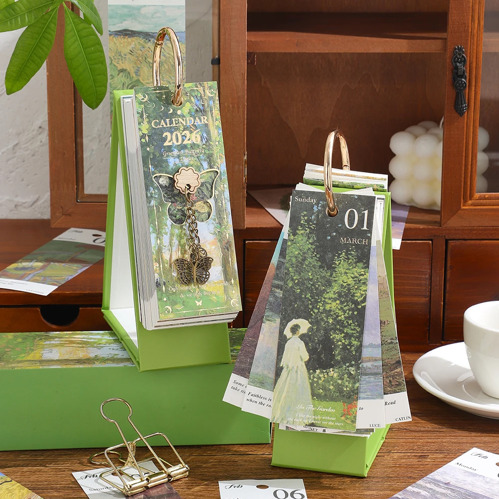 2026 ملهمة التقويم اليومي اللوحة أجندة مكتبية /رزنامة مكتبية مع حلقة ذهبية ملزمة تصميم مكتب مكتب ديكور لجدول عيد ميلاد #1