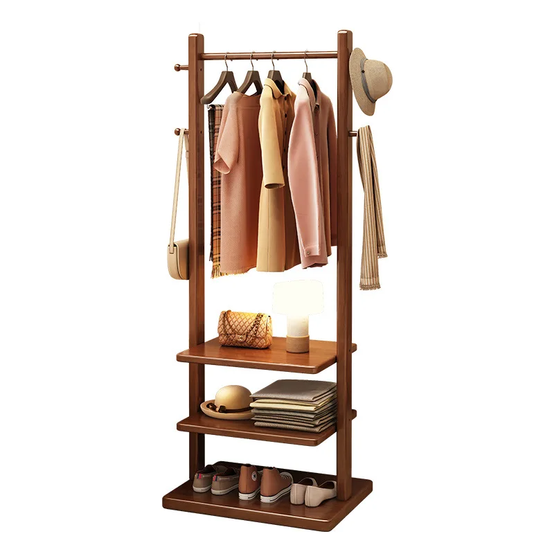 

Coat rack Solid wood floor-to-ceiling hanger Entry door Small apartment Bedroom clothes storage Space-saving multi-layer
