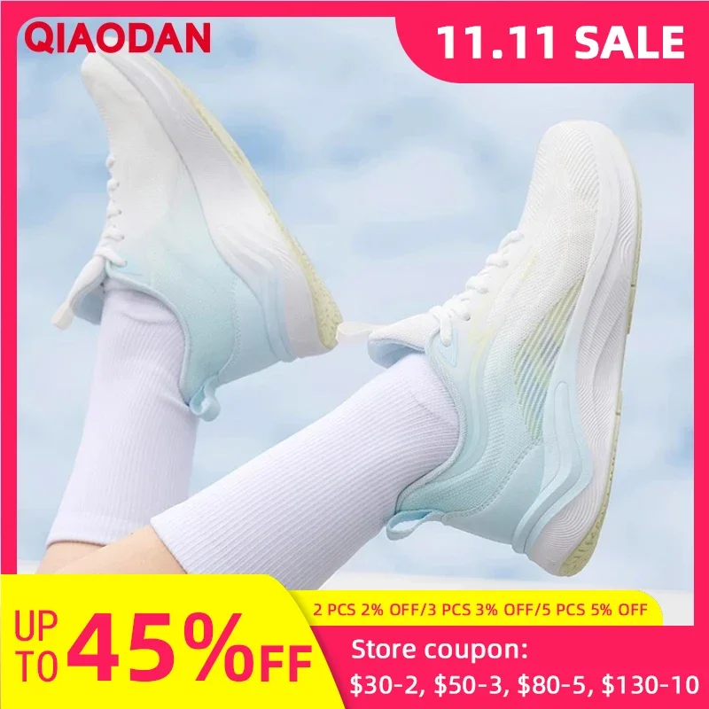 

QIAODAN Chifeng Integrated Woven Running Shoes Women's 2025 Breathable Shock Absorption Soft Sole Sneakers XM16240203F