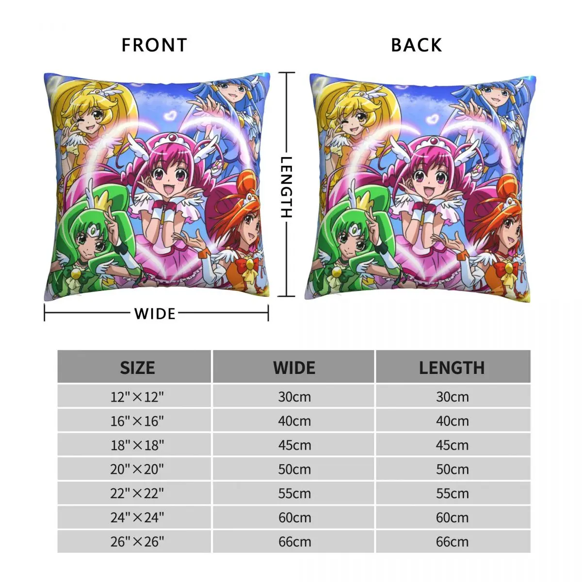 Precure Smile Pillowcase Polyester Linen Velvet Pattern Zip Decor Pillow Case Home Cushion Cover 18