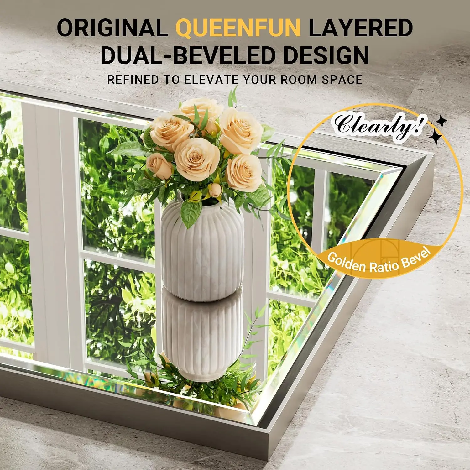 Brushed Nickel Bathroom Mirror 24x32 Inch Beveled Frame Anti Rust Metal Vanity Wall Mount Vertical Horizontal