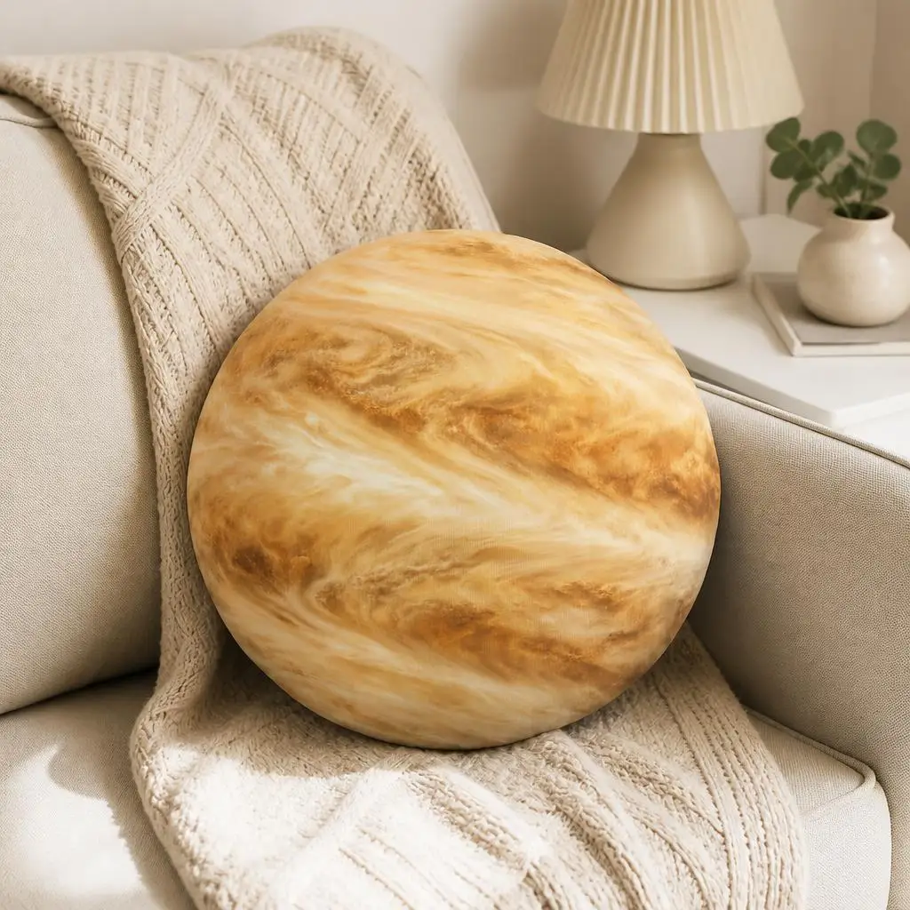 Venus Planet Round Stuffed Pillow Astronomy Throw Cushion Space Decor for Sofa Living Room Celestial Gift for Space Lovers
