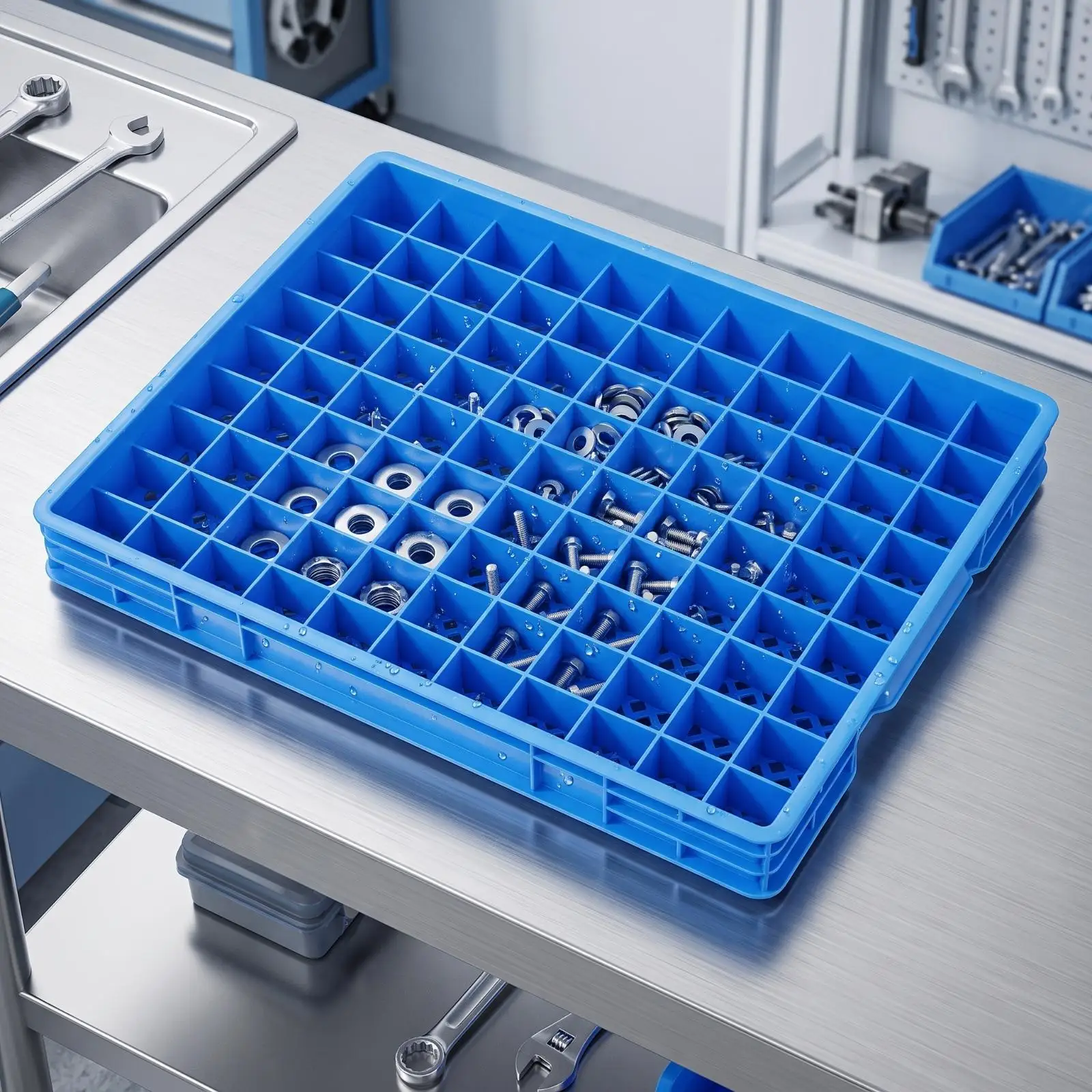 Plastic Sorting Tray Container for Tools Storage Compartment Box with Low Profile Design for Repair Bench Organization