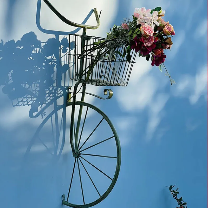 Wall Hangings Flower Basket Iron Flower Stand Bicycle Outdoor Garden Balcony Wall Plants Decoration Hanging Basket Ornaments