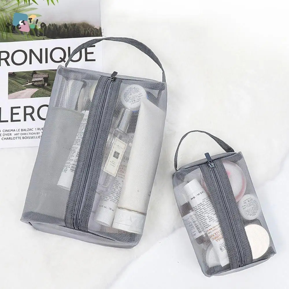 

Transparent Travel Wash Bag Mesh Fashion Handbag Skin Care Storage Bag Korean Storage Bag Women Cosmetic Bag Zipper Makeup Bag