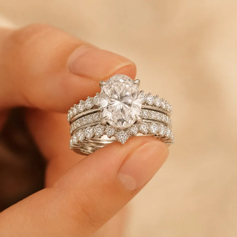 Platinum Pt950 3ct Moissanite Ring For Women, Single-Row Cluster-Set Crown-Style, Diamond Ring, Stackable Minimalist Jewelry