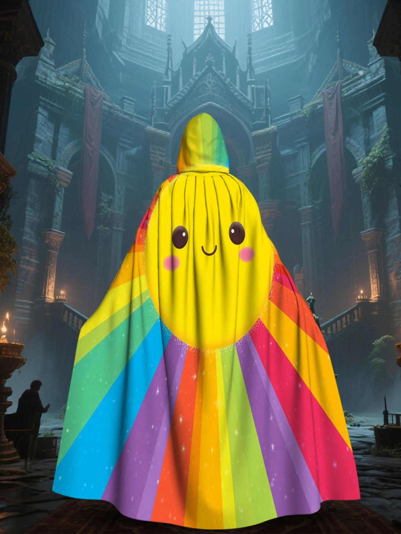 Customization 1pc LianyaoShi Selection 2D Flat Printing Colorful Hooded Cape Happy Sun Rainbow Rays 100% Polyester Carnival