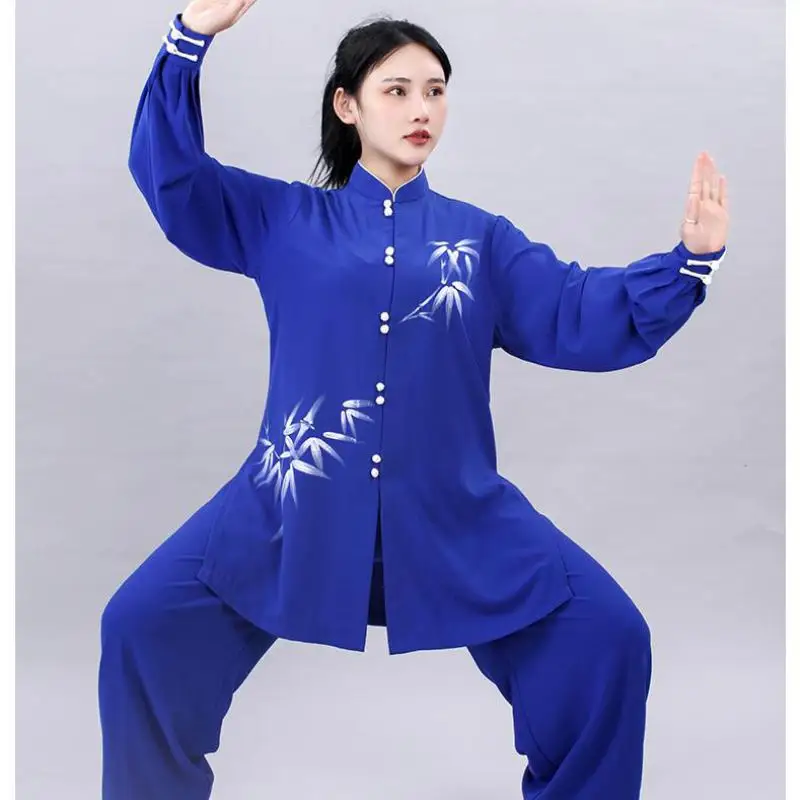 Women Performance Tai Chi Suit Kung Fu Wushu Martial Arts Uniform Wing Chun Jacket Pants Oriental Button Stand Collar Clothing