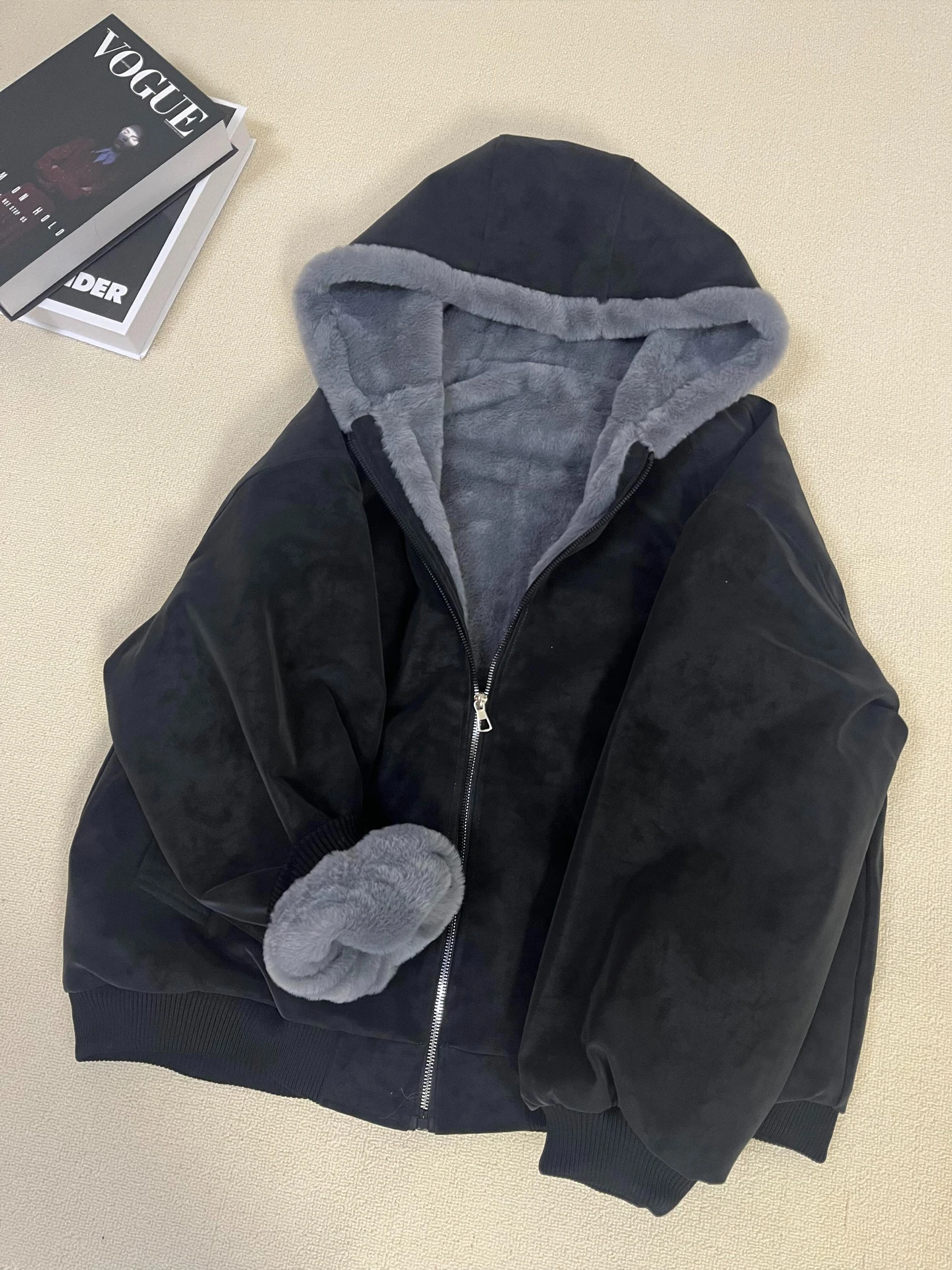 

Lamb Fur Collar Thiened Warm Cotton Jaet Men's Autumn Winter PU Leather Parka Coat Hooded Casual Cleanfit Sle Long Sve