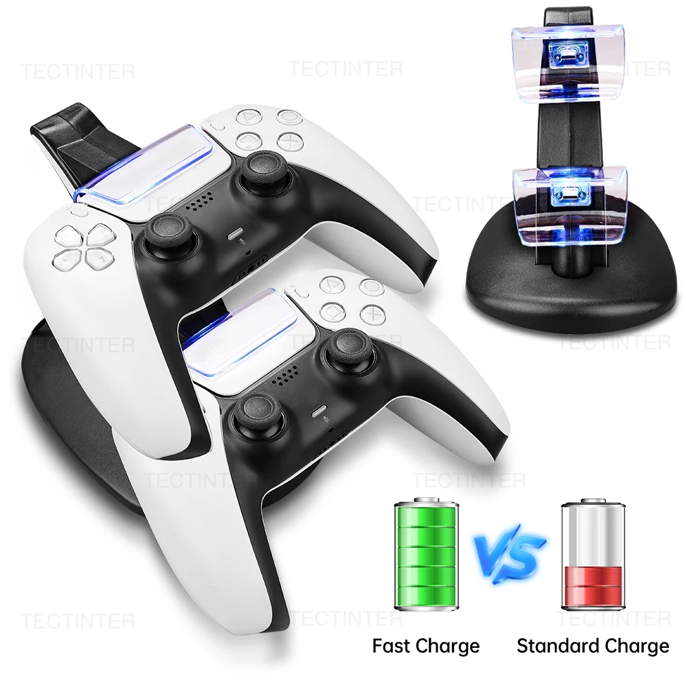 Carregador Rápido Duplo para Controle PS5, Base de Carregamento Tipo-C, Estação de Acoplamento para Acessórios de Gamepad Playstation PS5