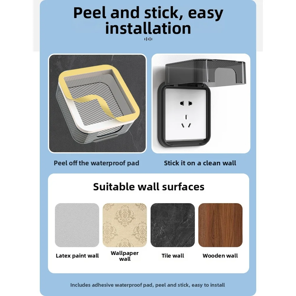 Waterproof Electrical Outlet Cover Box No Drill Sticker Bathroom Kitchen IP24 Protection Transparent PS Material