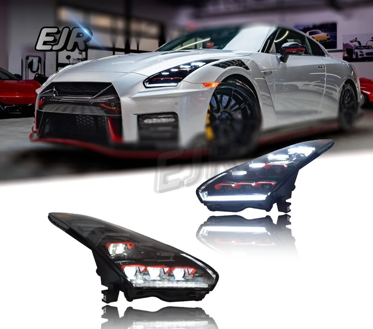 Headlights 08-23 FOR Nissan GTR , LED Lens Assembly, Low to High Beam Conversion, Car Light Modification Kit