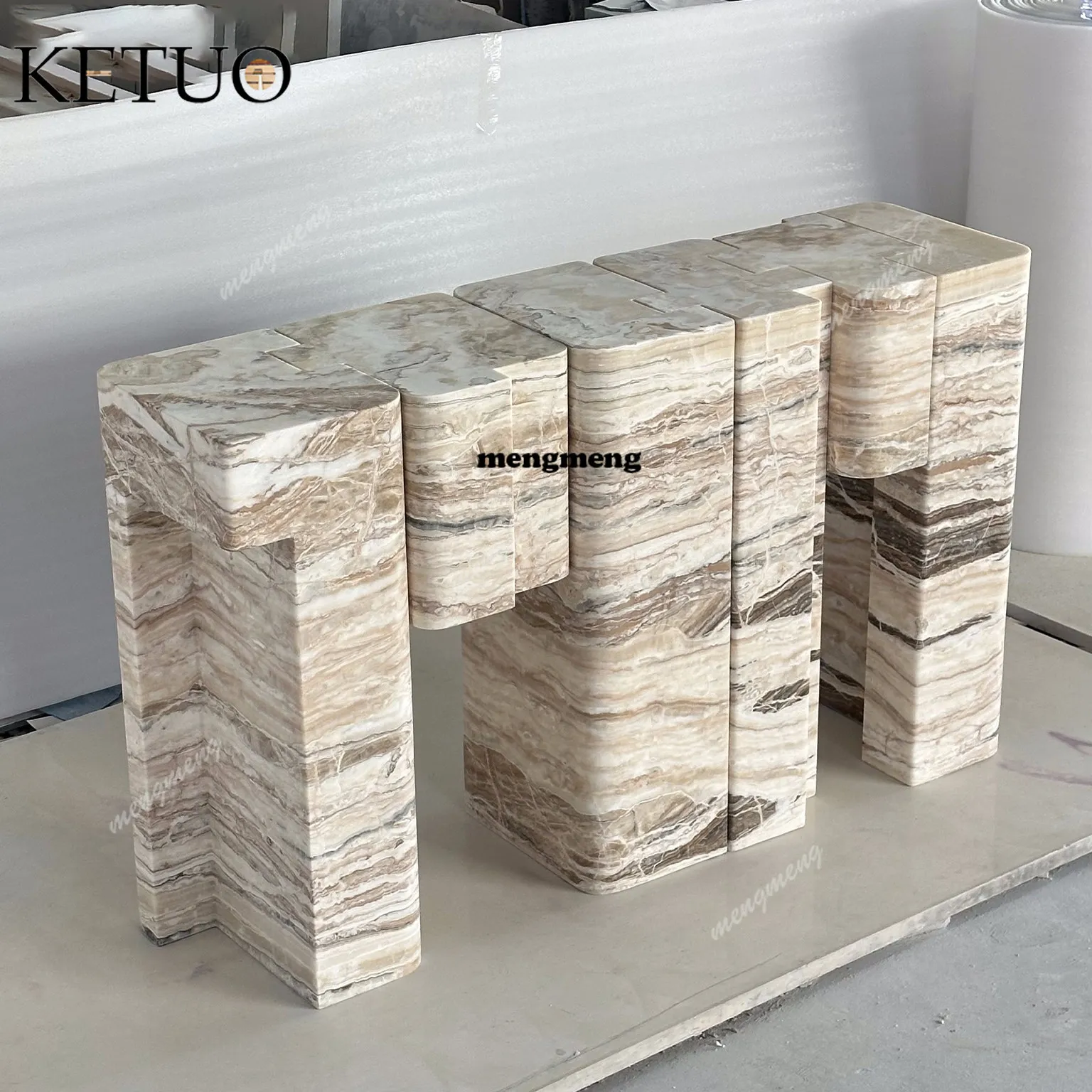 Imported natural marble luxury stone villa entrance table light luxury table
