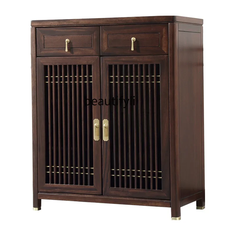 

S New Chinese Style Shoe Cabinet Household Storage Cabinet Door All Solid Wood Simple Storage Log Entrance Cabinet Shoe Rack