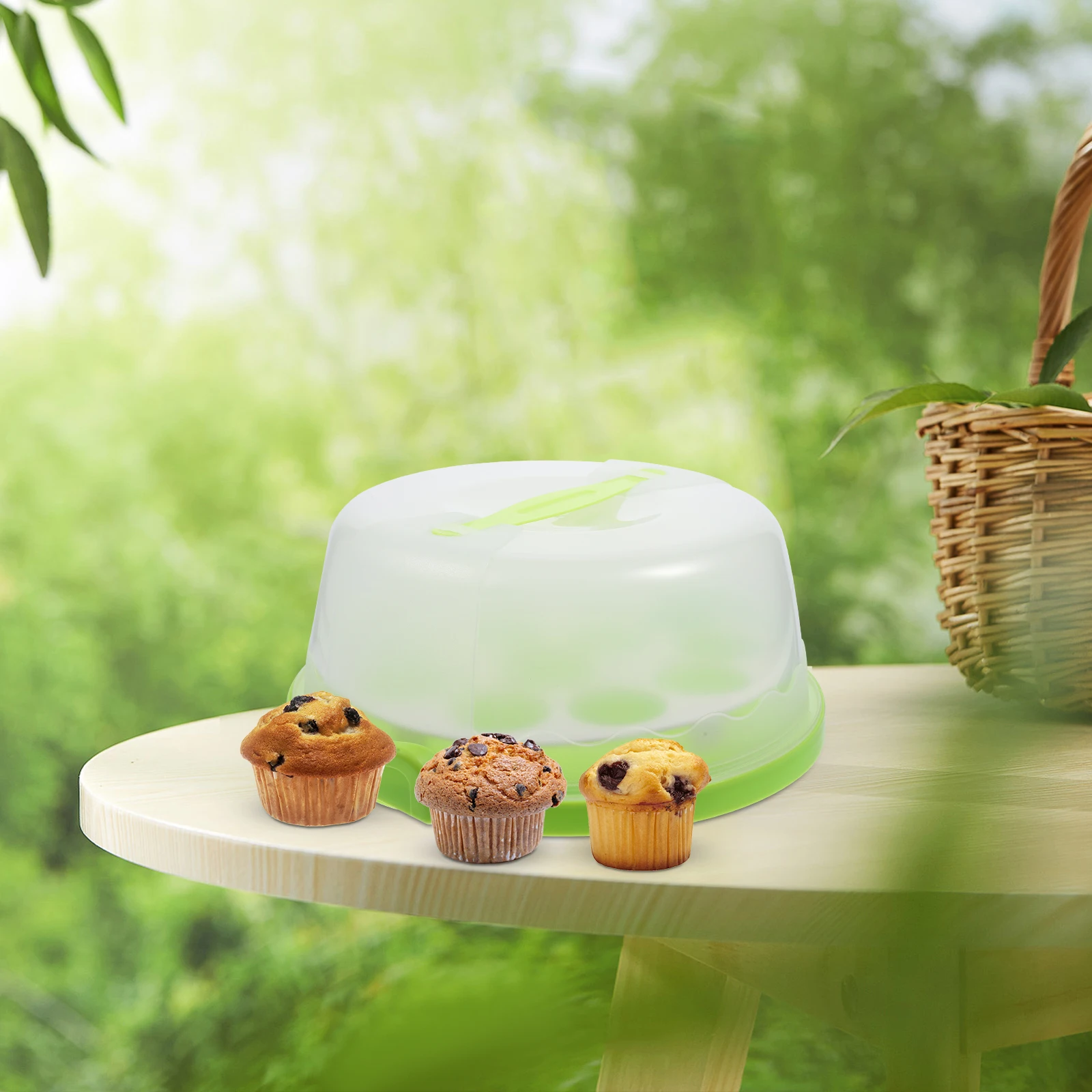 

Portable Green Cake Box for Birthday Cupcakes Muffins Outdoor Picnic Party Packaging Container Reusable Plastic Carrier