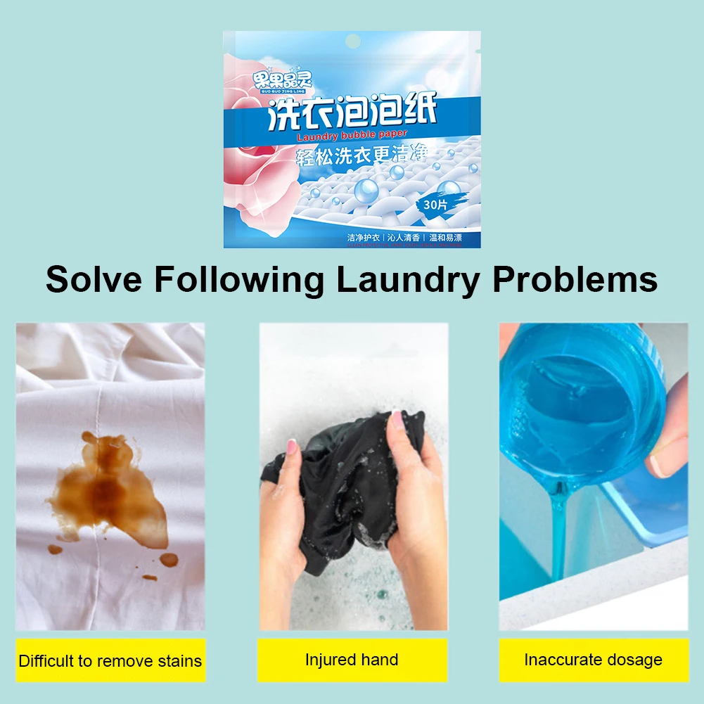 30 PCS/Bag Laundry Tablets Concentrated Washing Powder Underwear Detergent Sheet Laundry Bubble Paper Clothing Cleaning Product