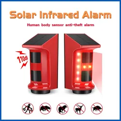 Human Body Sensor Solar Infrared Alarm Anti-theft Alarm Solar Powered Human Body PIR Motion Detector 110dB Waterproof Outdoor