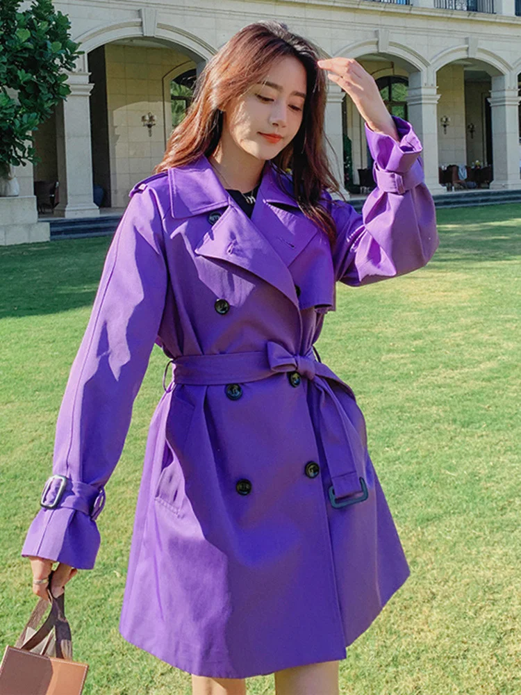 LANMREM Purple Trench Coat For Women 2024 Autumn New Lapel Double Breasted Fashion Windbreaker Female Fashion Clothes 2R5306