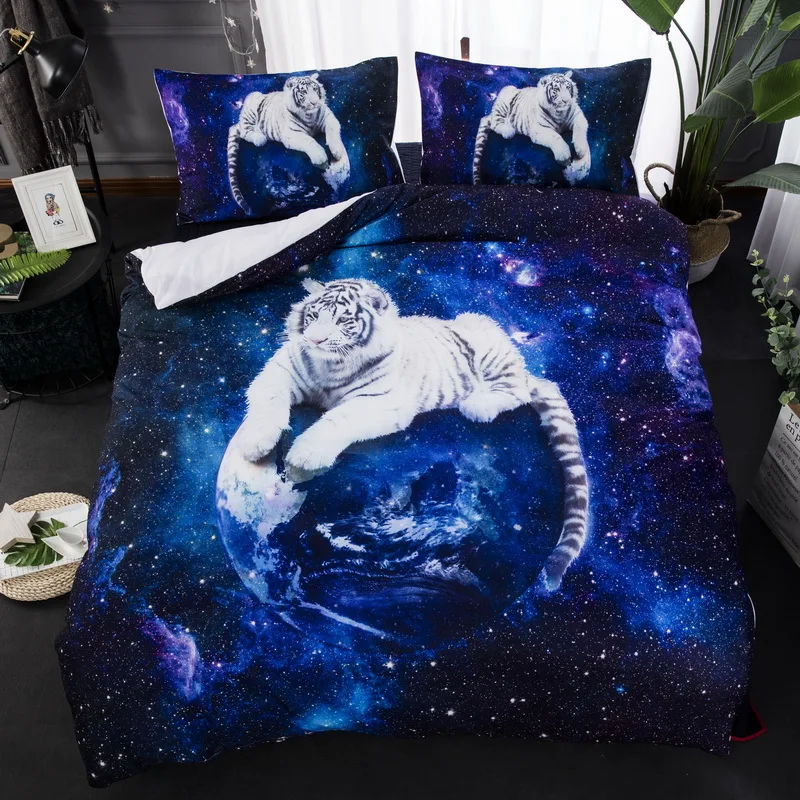 

Bedclothes Drop Shipping Galaxy Tiger Bed Sets Bedding Western Animal Bedding Set For Girls Boys Blue Duvet Cover Set Starry Sky