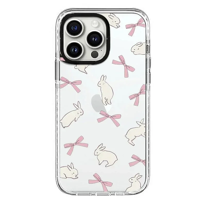 

2.0 Acrylic Upgrade Border Rabbit Bowknot Phone Case Cover for iPhone 11 12 13 14 15 Pro Max Case for iPhone 15 ProMax