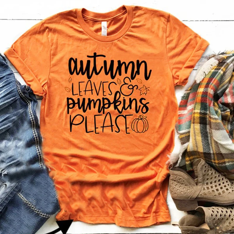 Leaves and Pumpkins Tshirt Cute 2021 Halloween Tee It's Fall Yall Tops Harajuku GraphicTees Fall Shirts Women Autumn