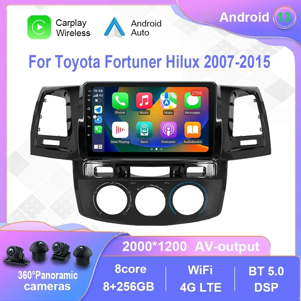 

Android 13 Radio For Toyota Fortuner Hilux 2007-2015 Car Multimedia Player Carplay Touch Screen GPS Navigation