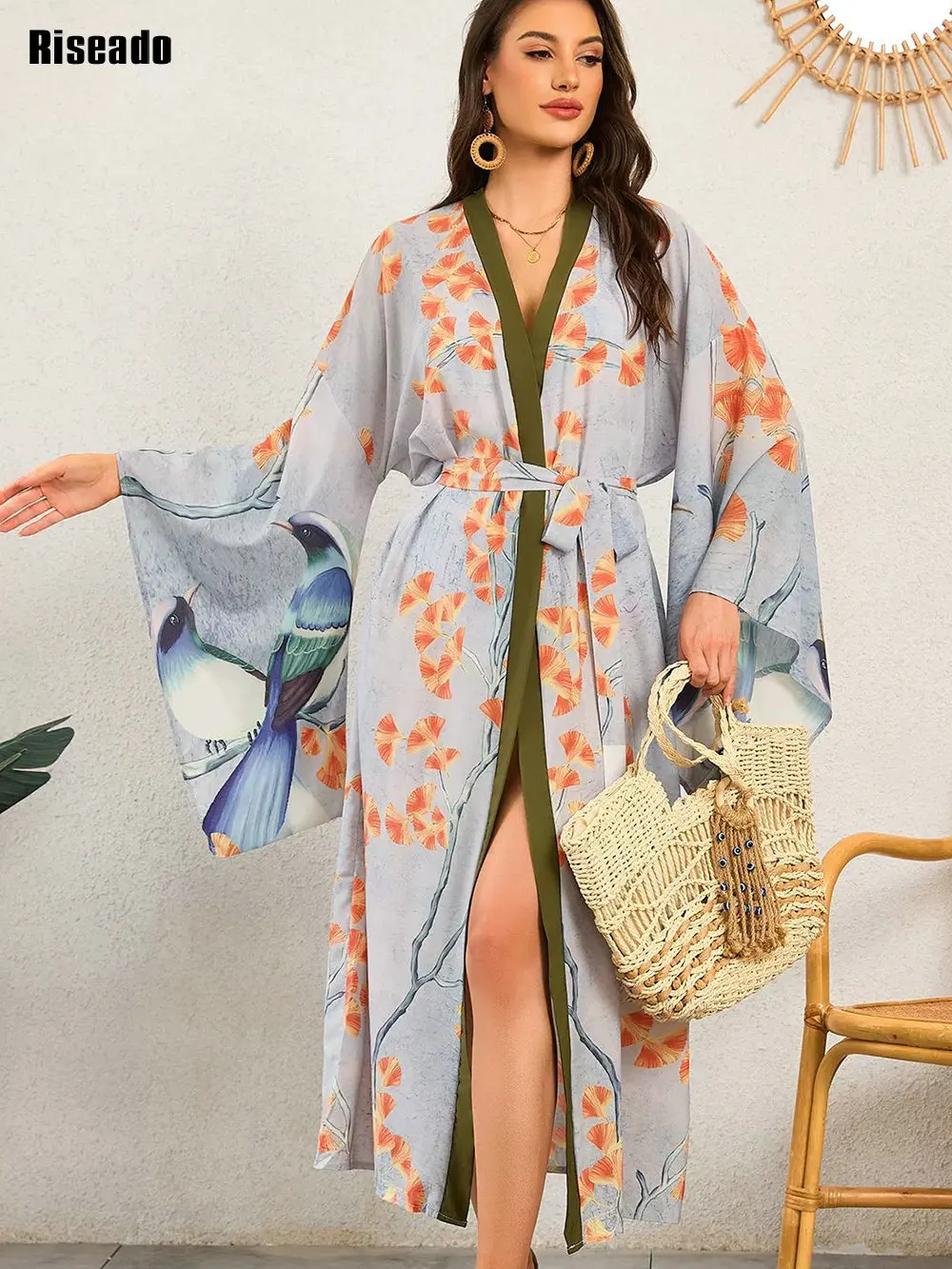 Women Beach Cover Up Kimono Cardigan Sexy Loose Bikini Swimsuit Cover-Up Bathrobe Beachwear Vacation Sun Protection