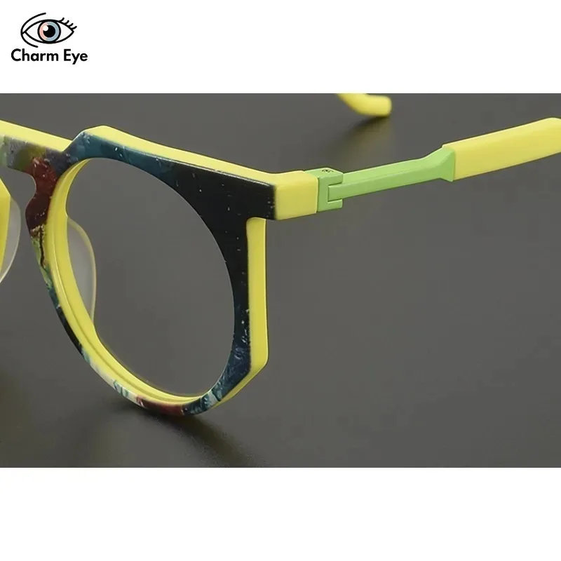 Retro Women Color Blocked Glasses Frame High-quality Acetate Round Men 150 Large Face Myopia Reading Anti Blue Light Eyeglasses