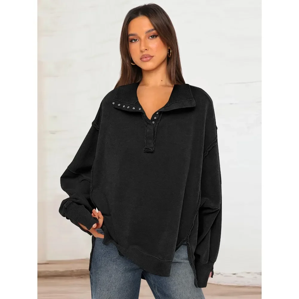 2025 Fall Winter New Fashion Women's Hoodie Split-Sleeve Lantern-Sleeve Polo-Neck Jacket Y2k Woman Clothing