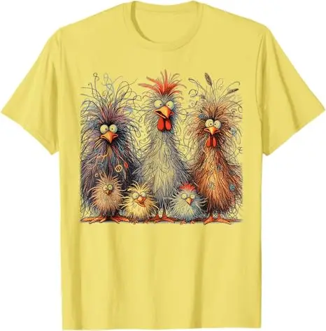 Eagerlys Colorful Funny Chicken Art, Crazy Chicken Family T-Shirt Humorous Graphic Outfit Short Sleeve Blouses Fashion Y2k Top