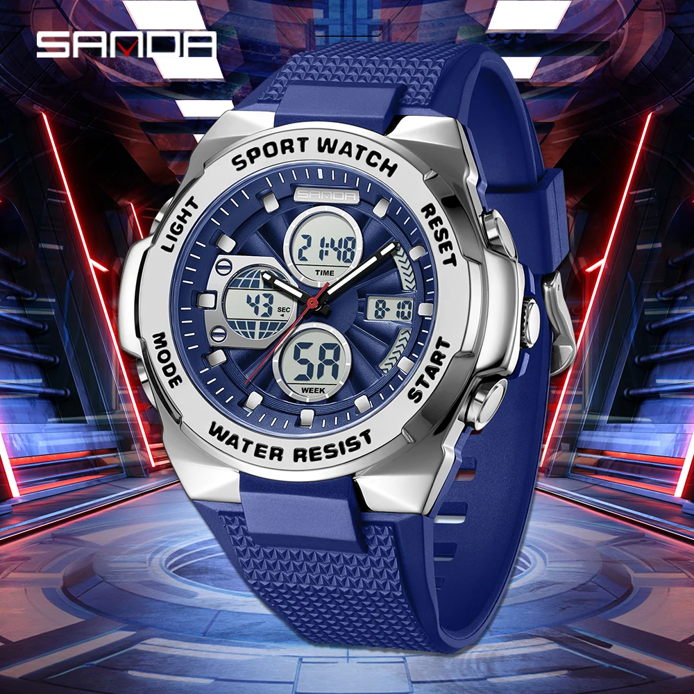 

Мужские часы SANDA 3378 класса люкс, военные, с будильником, секундомером, светодиодной подсветкой, двойным временем, водонепроницаемые