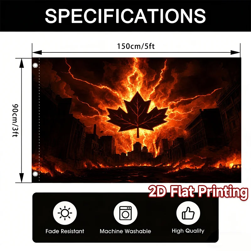 1pc Flames with Maple Leaf Symbol Printed Garden Flag Polyester Flag Solely No Pole Included Applicable