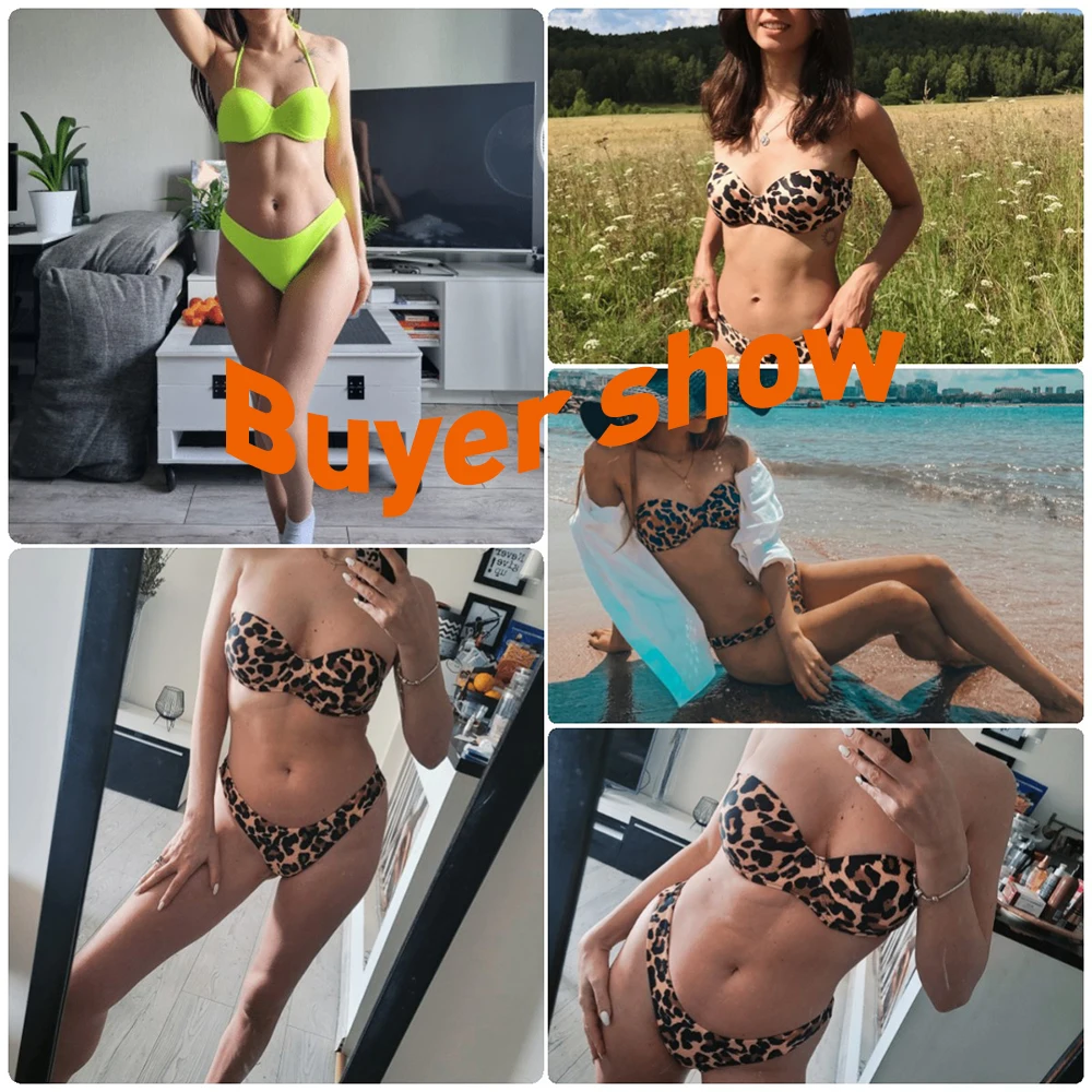 Bikini Set Bandeau High Cut Solid Bandeau Swimsuit Women Swimwear Sexy Push Up Bathing Suit Beachwear Leopard Bikini 2023