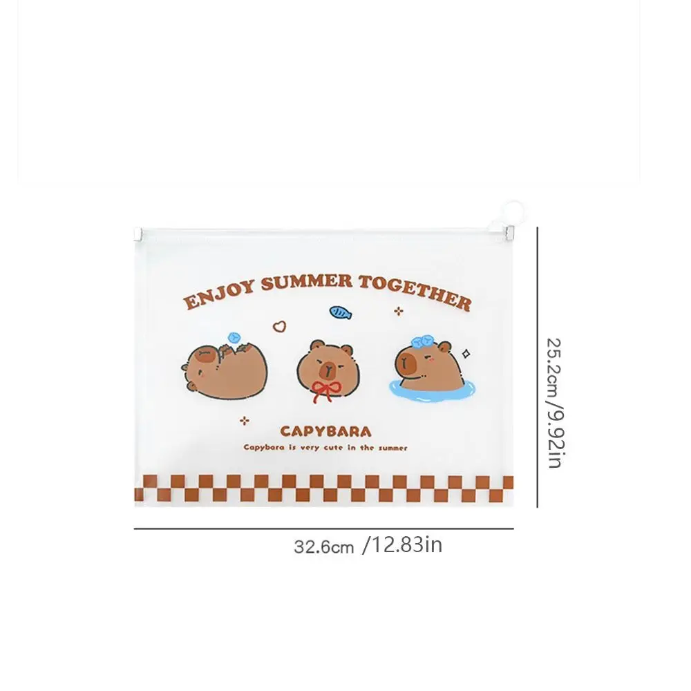 4 STKS A4 Capybara Transparante Bestandstas met grote capaciteit Waterdichte Rits Studenten Informatietas Draagbare Loop Pull