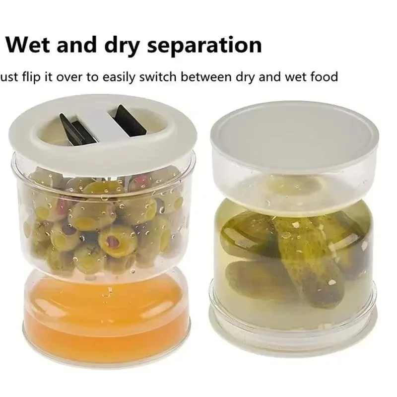 Sealed Jar for Pickle Home Wet and Dry Separation Pickle Jar with Flip Container and Strainer Hourglass Design Olives Container