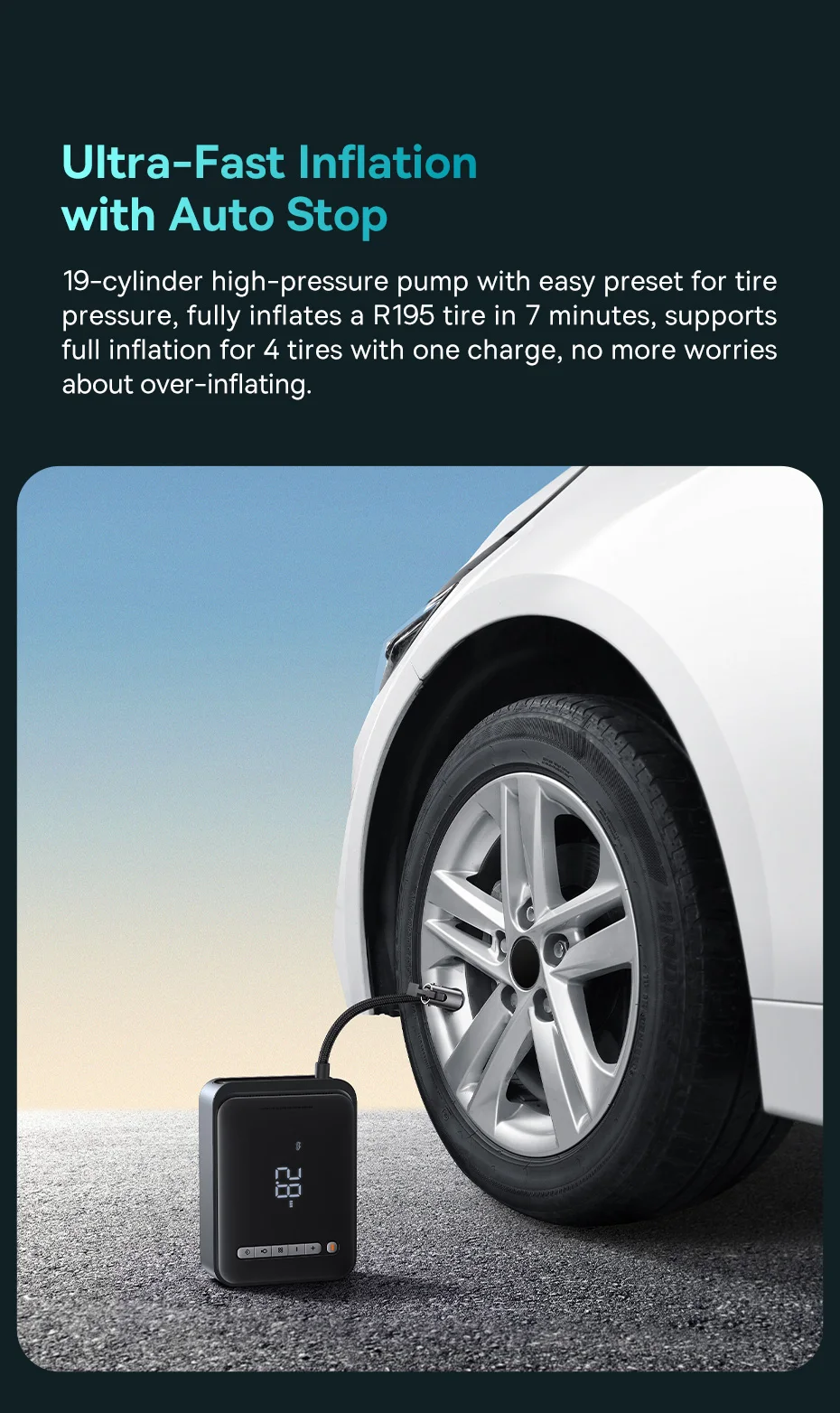 Baseus 1000A Auto-Starthilfe Powerbank 2-in-1 mit Luftpumpe, tragbarer Auto-Batterie-Booster für Notstartgeräte im Auto – Detail 9
