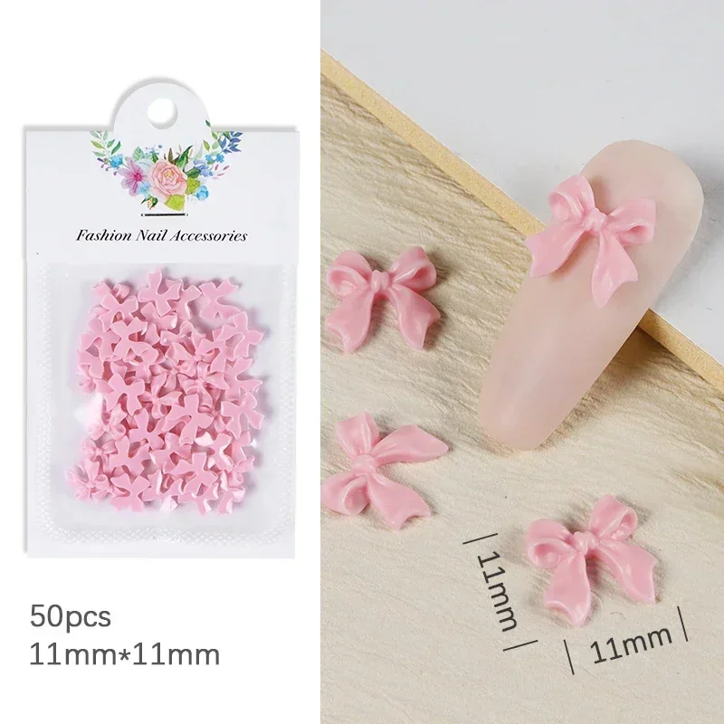 50pcs Pink Ribbon Bow Nails Art Decoration Rhinestones Butterfly Tie Luxury Manicure Supplies Kawaii Accessories Decoracion Uñas