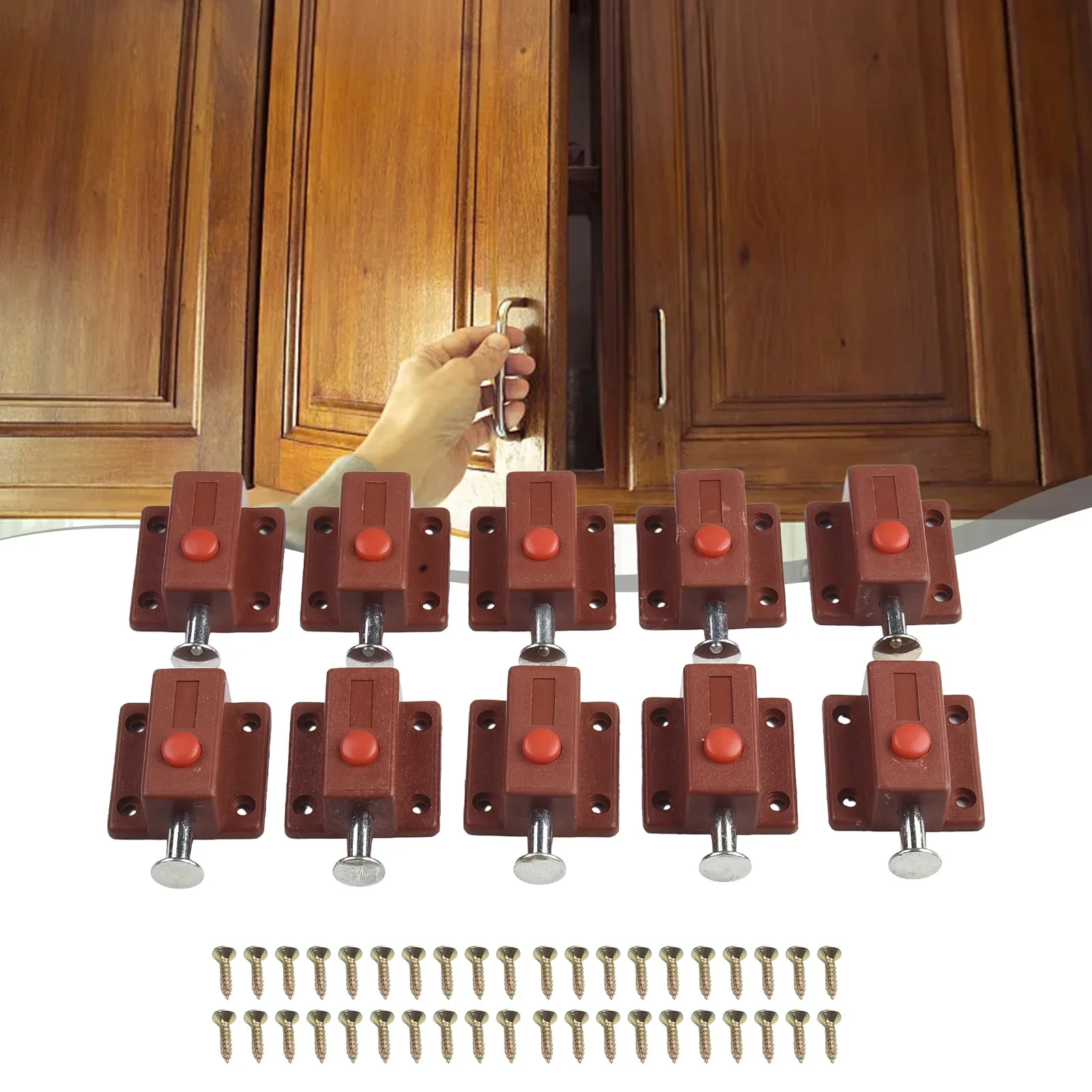 10pcs Plastic Cabinet Push Button Spring Load Automatic Door Bolt Latches Lock For Use With Cabinet Doors And Drawers