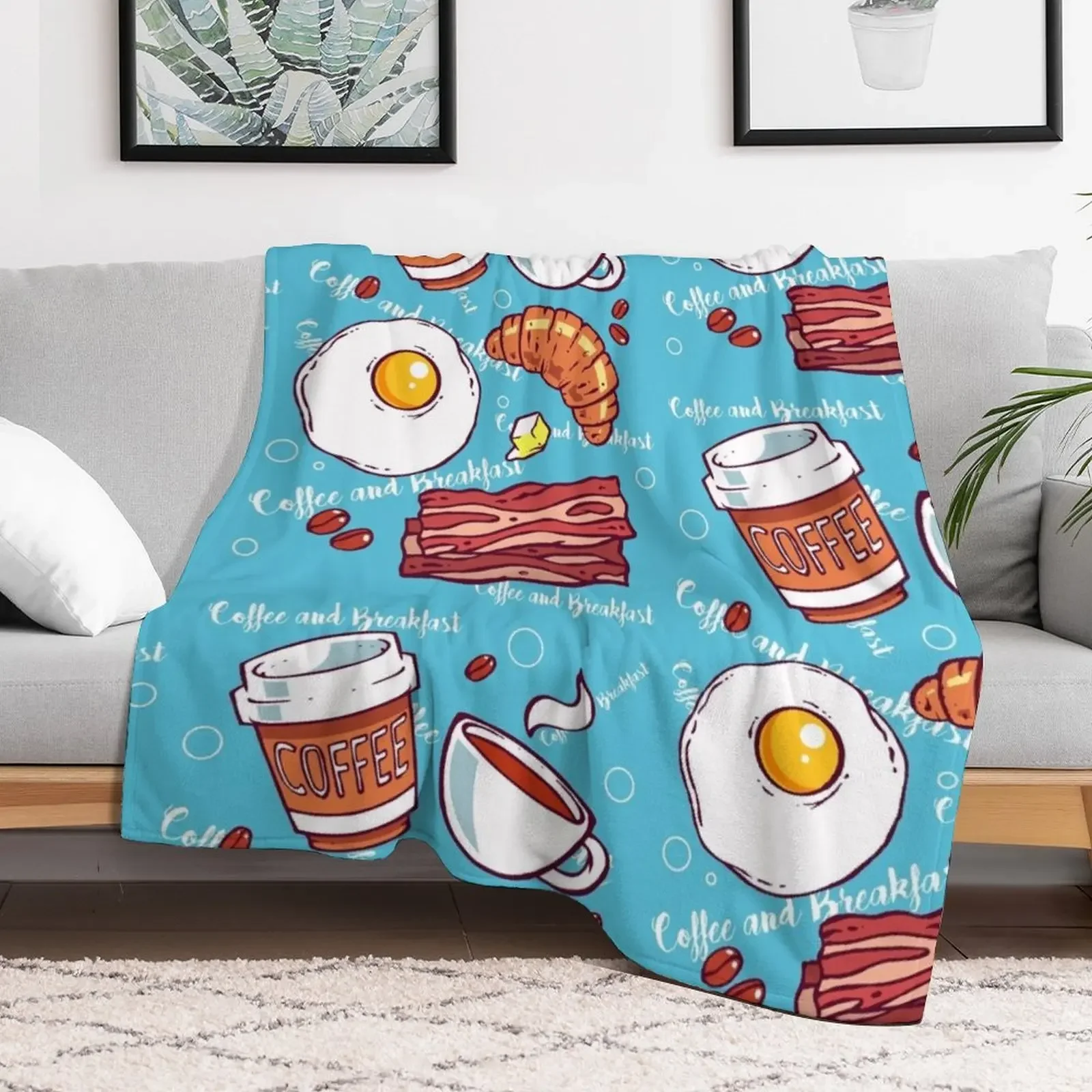 The perfect Coffee Breakfast with Bacon and Sunny side up Throw Blanket Decorative Soft Throw Blanket for Couch Sofa