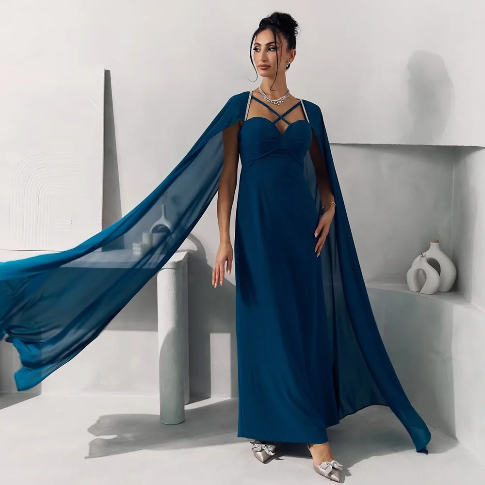 

Customized Straight Prom Dresses Ankle-Length Criss-Cross Spaghetti Strap Sleeveless Evening Dresses Fashion Beading Stole