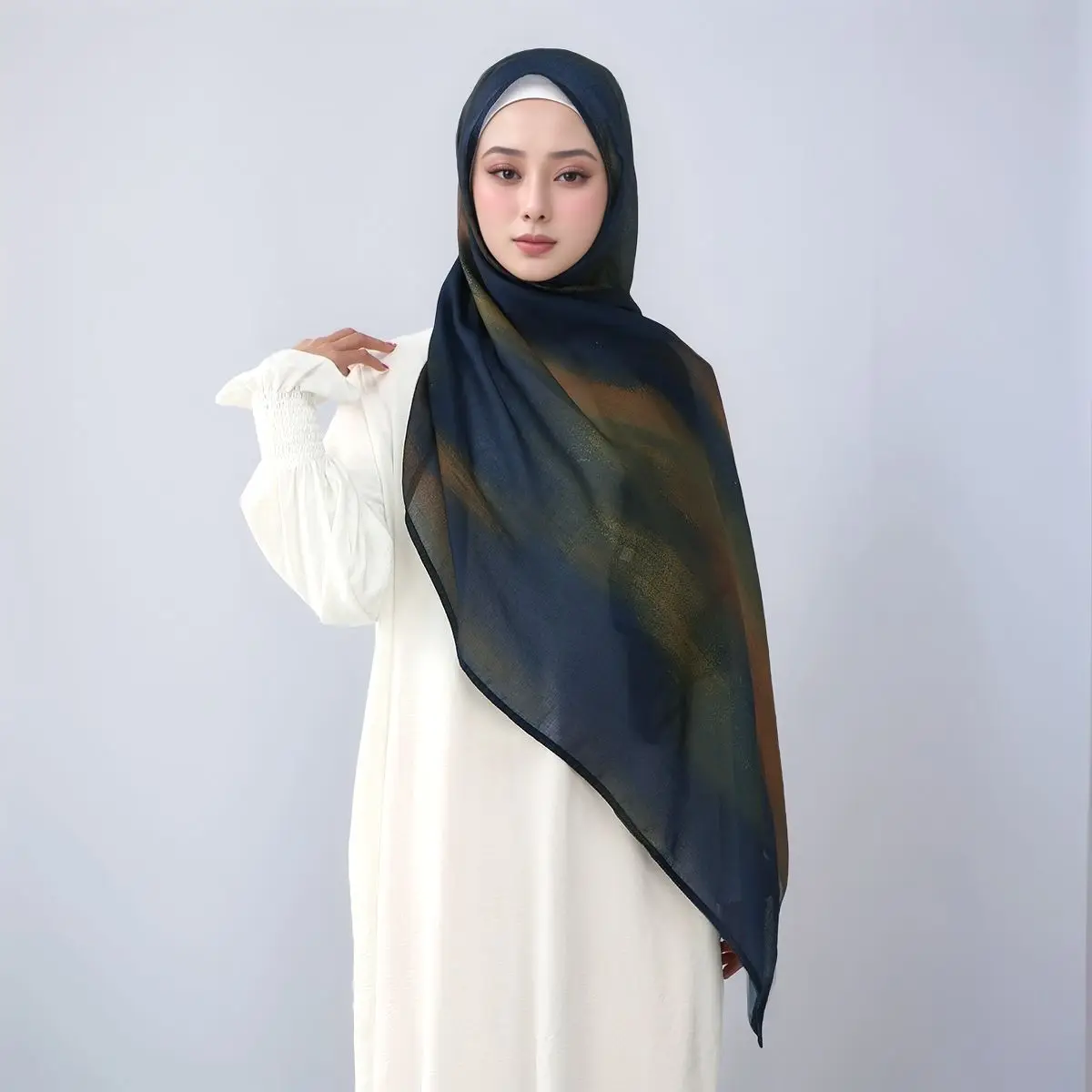 新しいイスラム教徒ヒジャブリネン綿女性水彩プリントイスラムスカーフショールファッションスカーフアバヤヘッドスカーフヘッドラップ180*70センチメートル