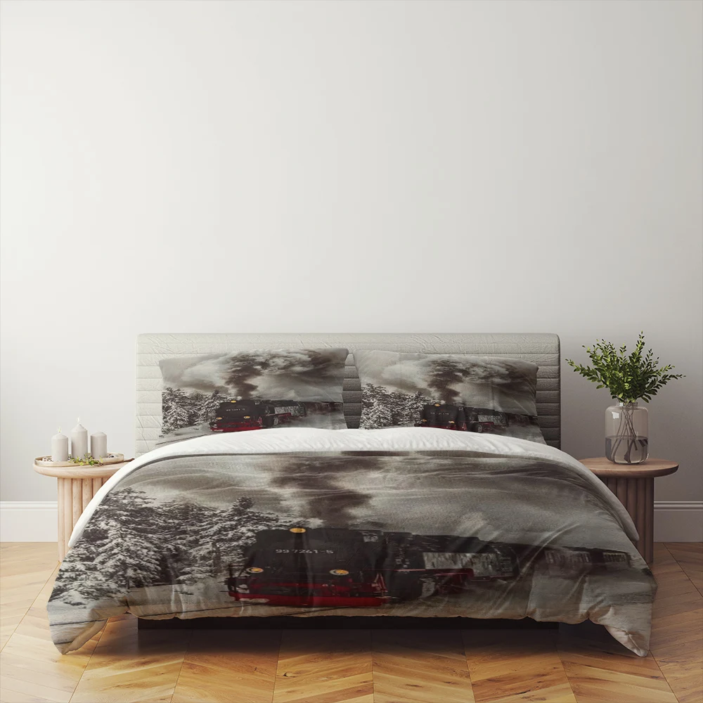 Steampunk Locomotive Duvet Cover Set Gift for Steam Fans,Single Double Full Queen King Quilt Cover